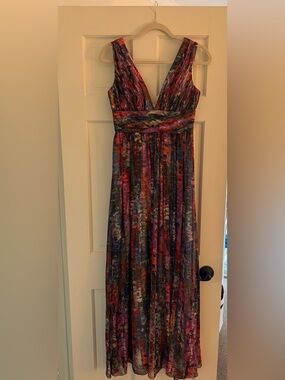 Aidan Mattox Watercolor V-Neck Chiffon Gown